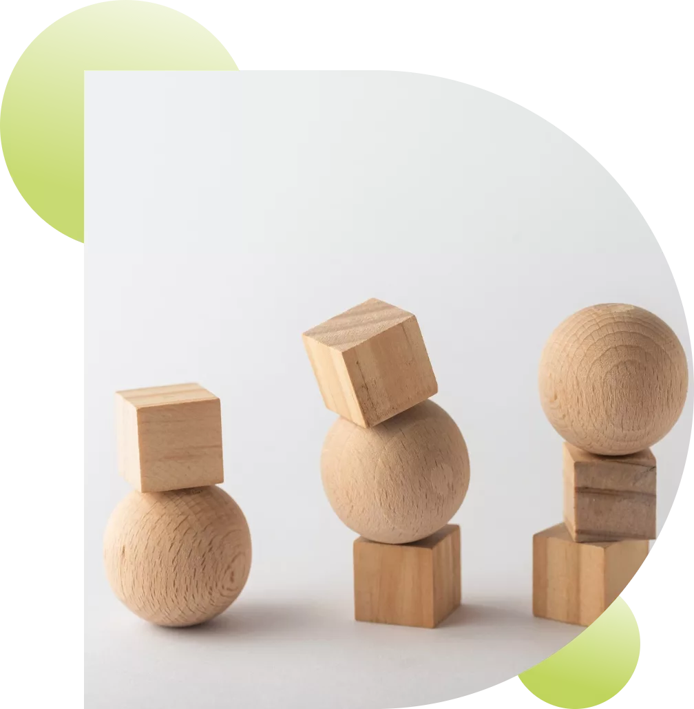 wooden blocks and spheres