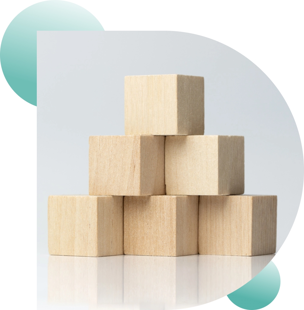 six cubes stacked, forming a triangle