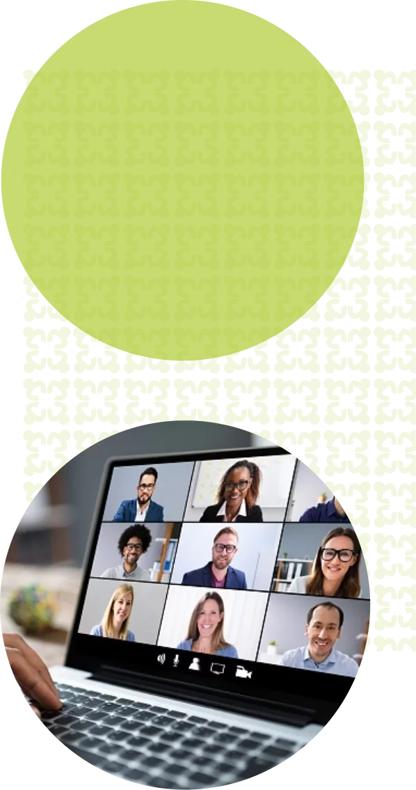 over the should view of a virtual meeting on a laptop screen